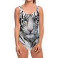 Watercolor White Bengal Tiger Print One Piece Swimsuit