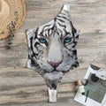 Watercolor White Bengal Tiger Print One Shoulder Bodysuit