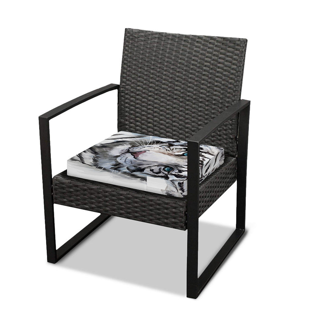 Watercolor White Bengal Tiger Print Outdoor Seat Cushion Cover