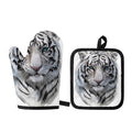 Watercolor White Bengal Tiger Print Oven Mitt And Pot Holder Set