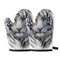 Watercolor White Bengal Tiger Print Oven Mitts