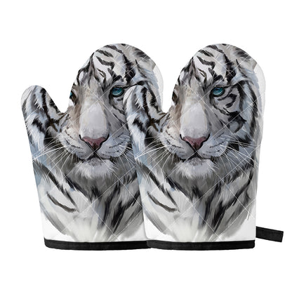 Watercolor White Bengal Tiger Print Oven Mitts