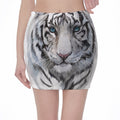 Watercolor White Bengal Tiger Print Pencil Mini Skirt