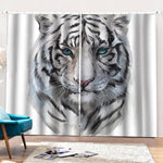 Watercolor White Bengal Tiger Print Pencil Pleat Curtains