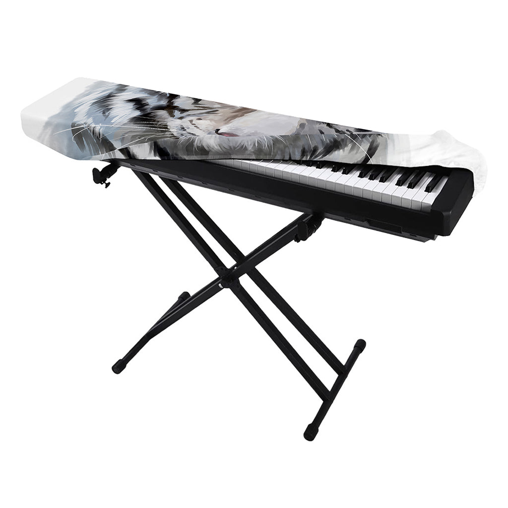 Watercolor White Bengal Tiger Print Piano Keyboard Cover