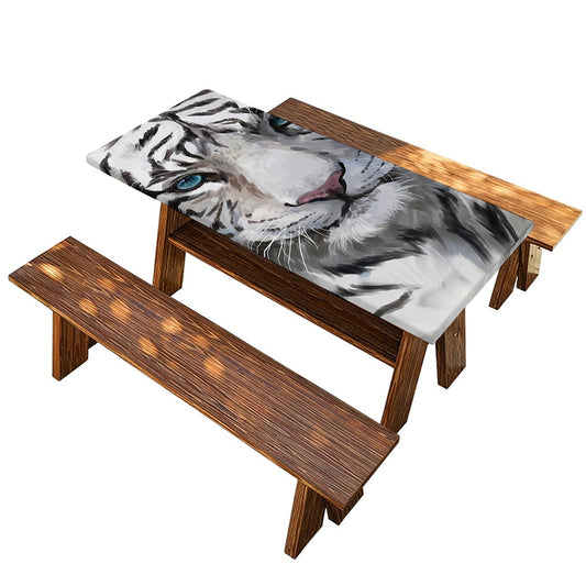Watercolor White Bengal Tiger Print Picnic Table Cover