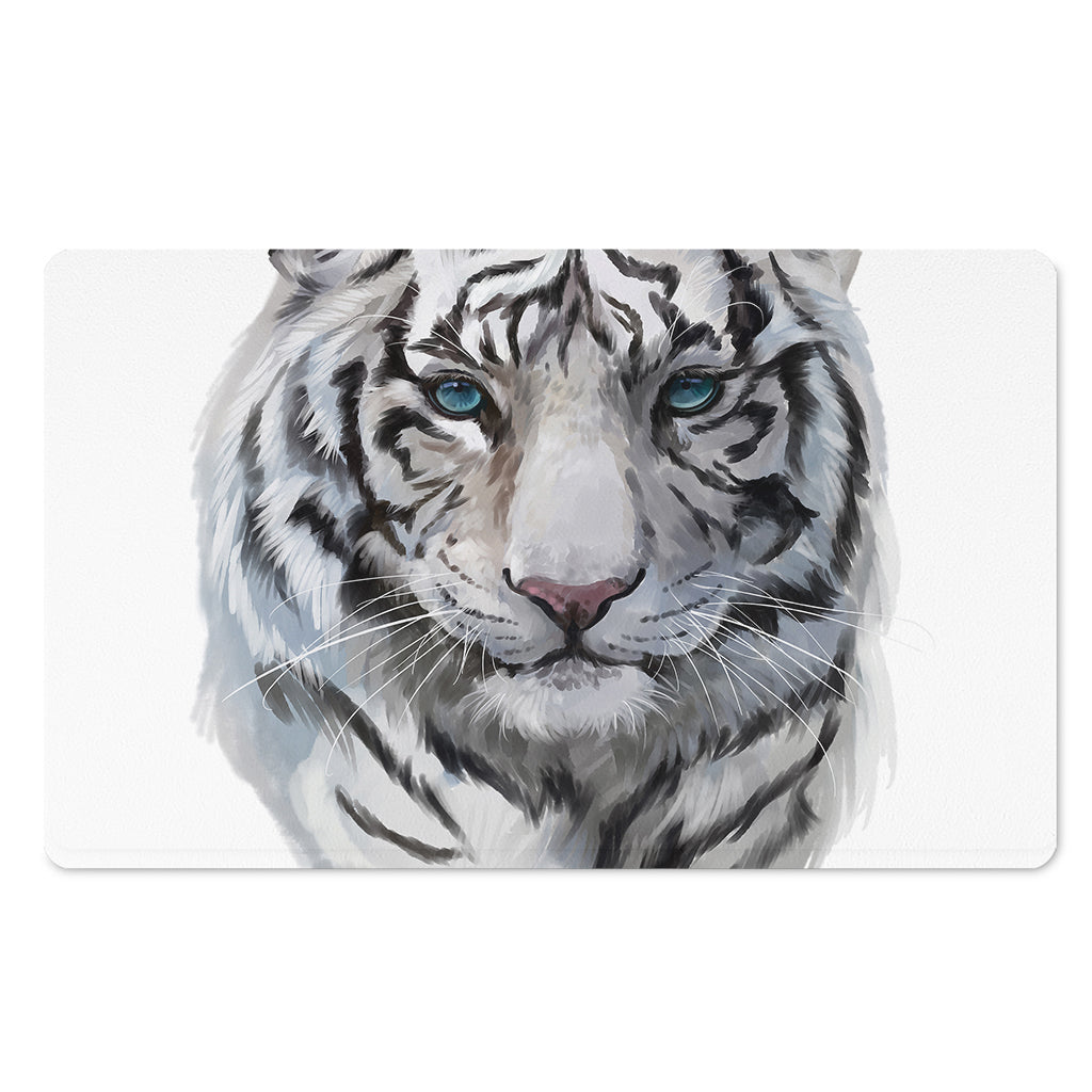 Watercolor White Bengal Tiger Print Polyester Doormat