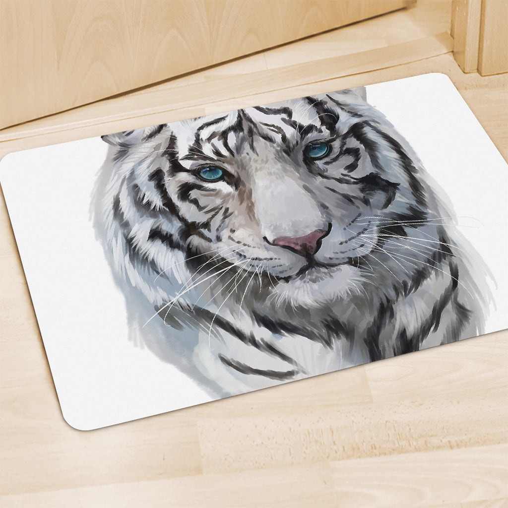 Watercolor White Bengal Tiger Print Polyester Doormat