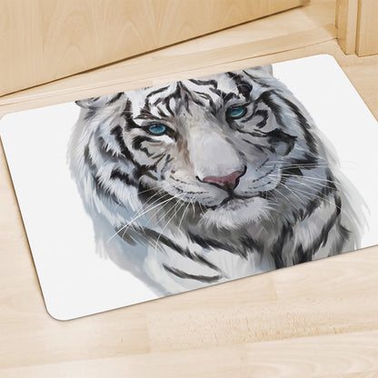 Watercolor White Bengal Tiger Print Polyester Doormat