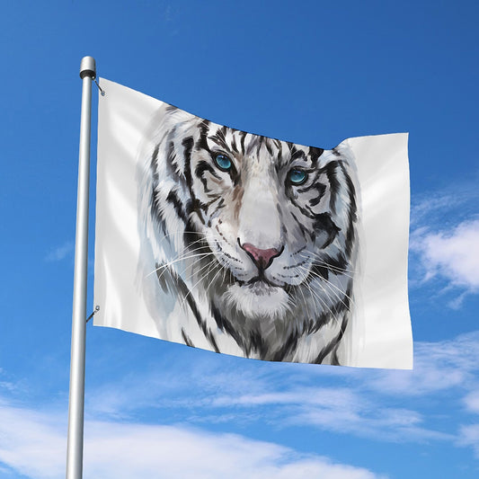 Watercolor White Bengal Tiger Print Polyester Flag