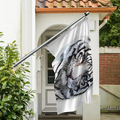 Watercolor White Bengal Tiger Print Polyester Flag