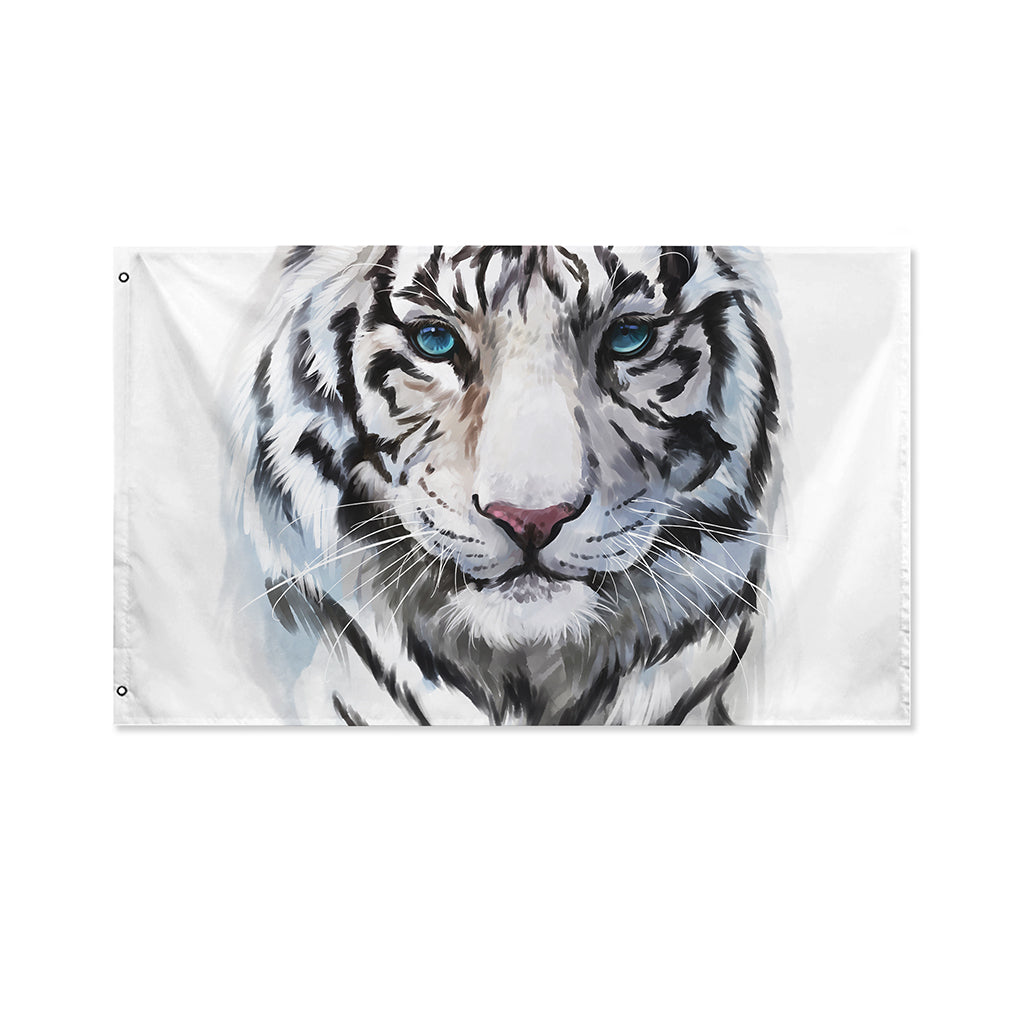 Watercolor White Bengal Tiger Print Polyester Flag