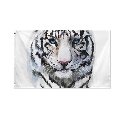 Watercolor White Bengal Tiger Print Polyester Flag