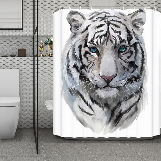 Watercolor White Bengal Tiger Print Polyester Shower Curtain