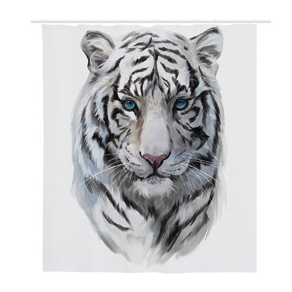 Watercolor White Bengal Tiger Print Polyester Shower Curtain