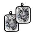 Watercolor White Bengal Tiger Print Pot Holders