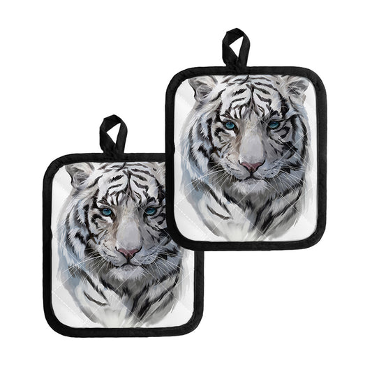 Watercolor White Bengal Tiger Print Pot Holders