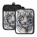 Watercolor White Bengal Tiger Print Pot Holders With Pocket
