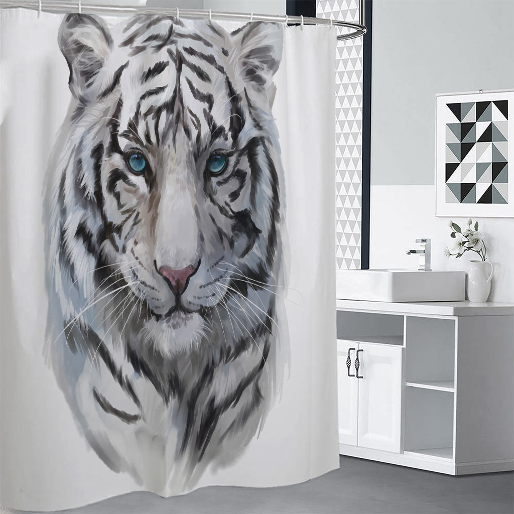 Watercolor White Bengal Tiger Print Premium Shower Curtain