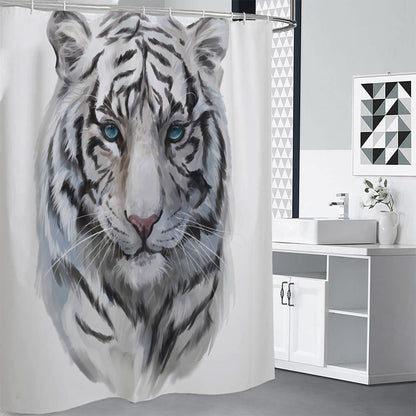 Watercolor White Bengal Tiger Print Premium Shower Curtain