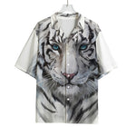 Watercolor White Bengal Tiger Print Rayon Hawaiian Shirt