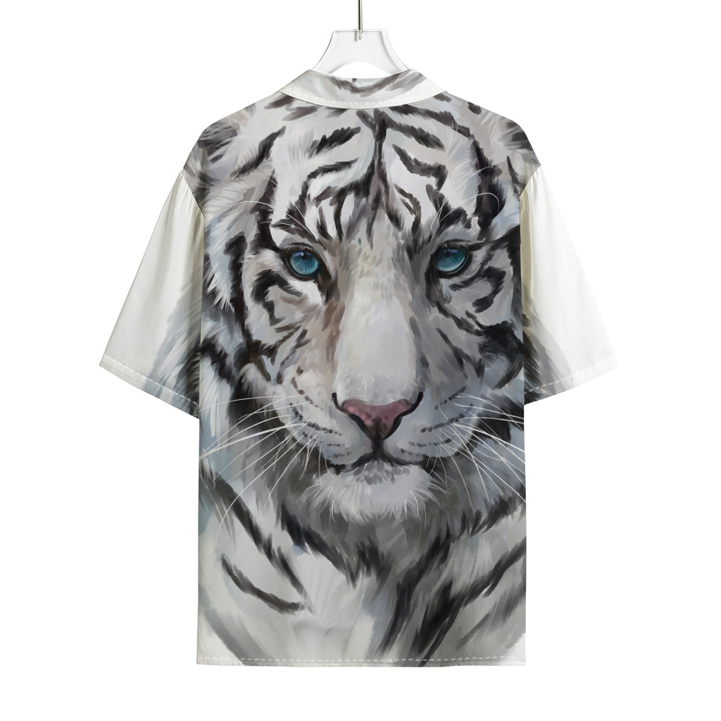 Watercolor White Bengal Tiger Print Rayon Hawaiian Shirt