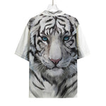 Watercolor White Bengal Tiger Print Rayon Hawaiian Shirt