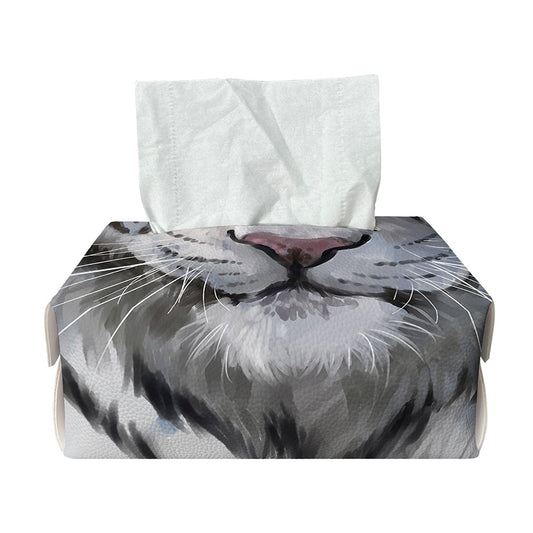 Watercolor White Bengal Tiger Print Rectangle Tissue Box Cover
