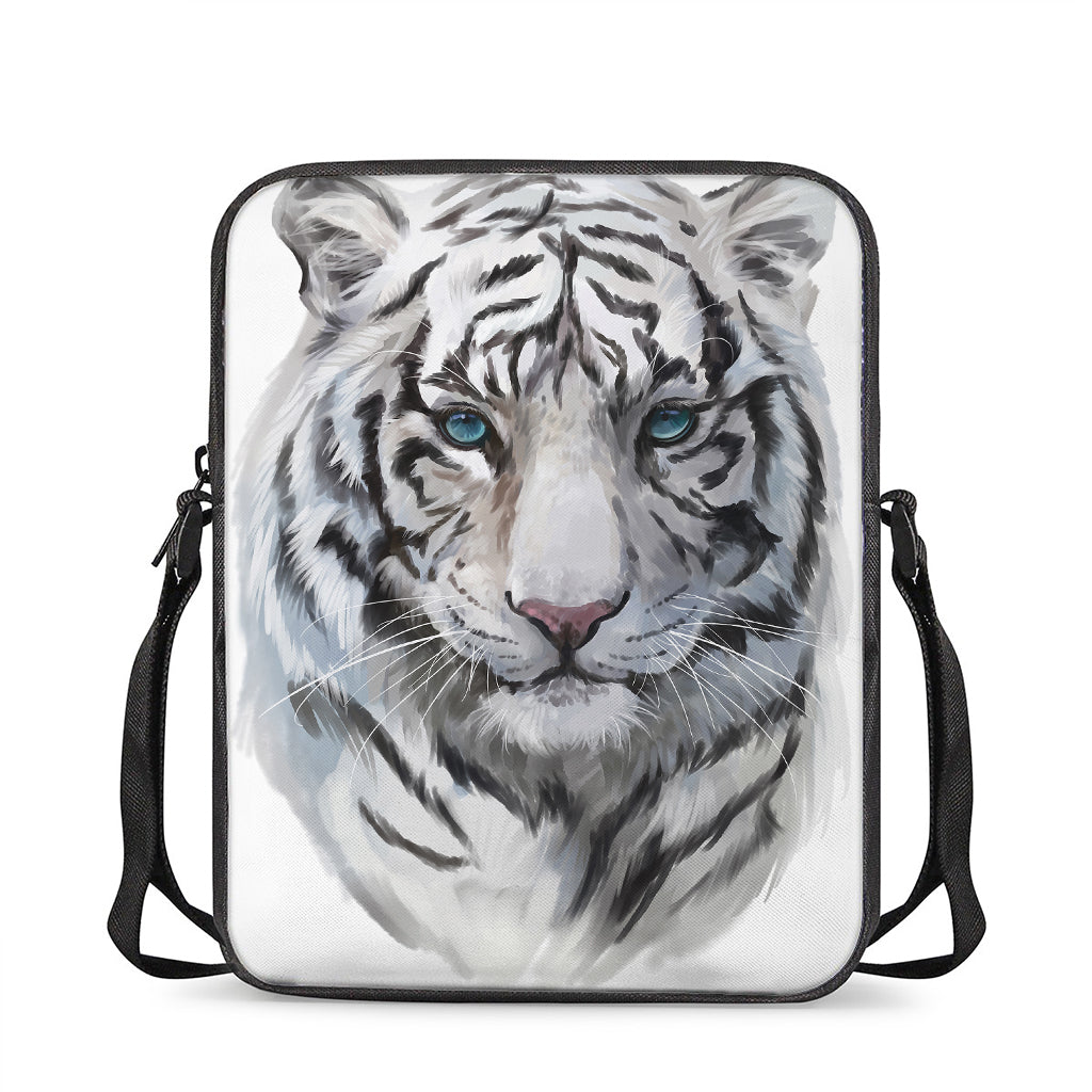 Watercolor White Bengal Tiger Print Rectangular Crossbody Bag