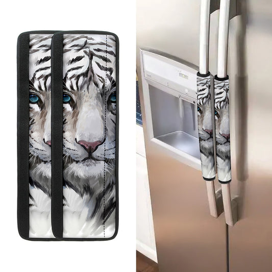 Watercolor White Bengal Tiger Print Refrigerator Handle Covers