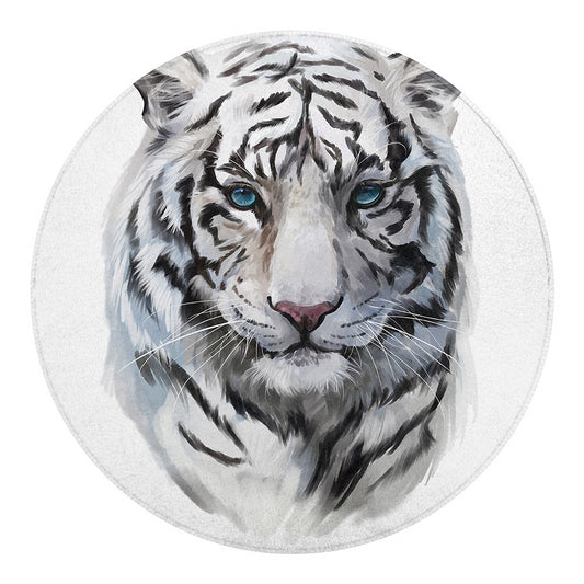Watercolor White Bengal Tiger Print Round Blanket