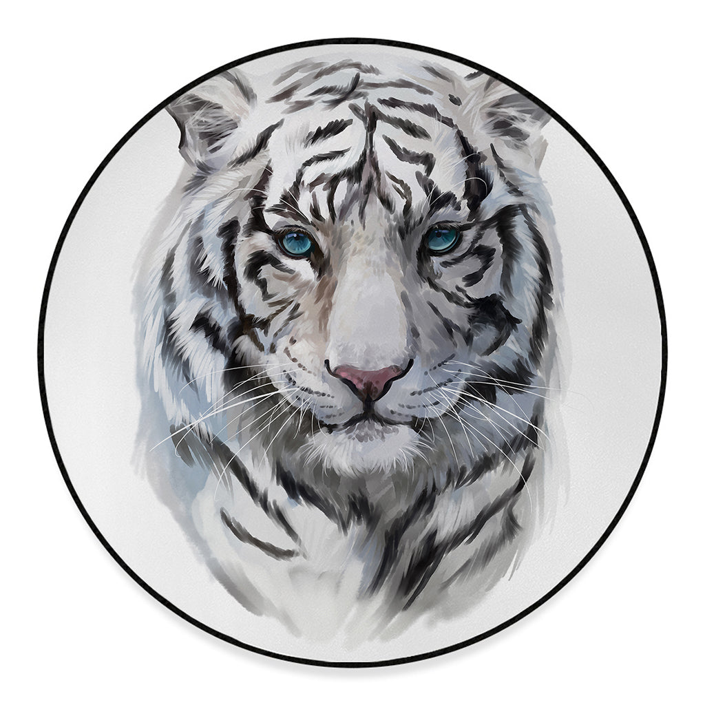 Watercolor White Bengal Tiger Print Round Floor Mat