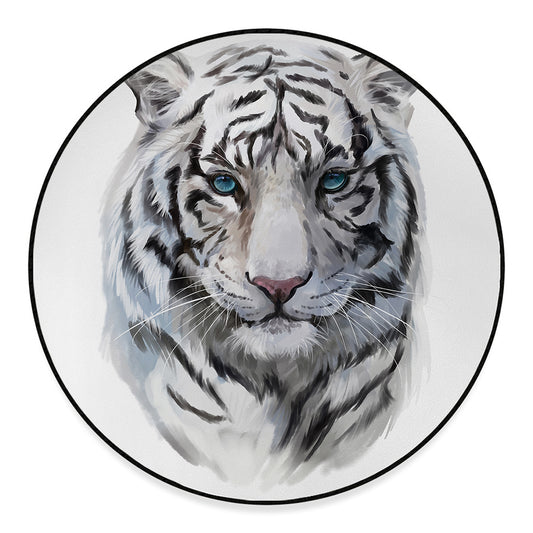 Watercolor White Bengal Tiger Print Round Floor Mat