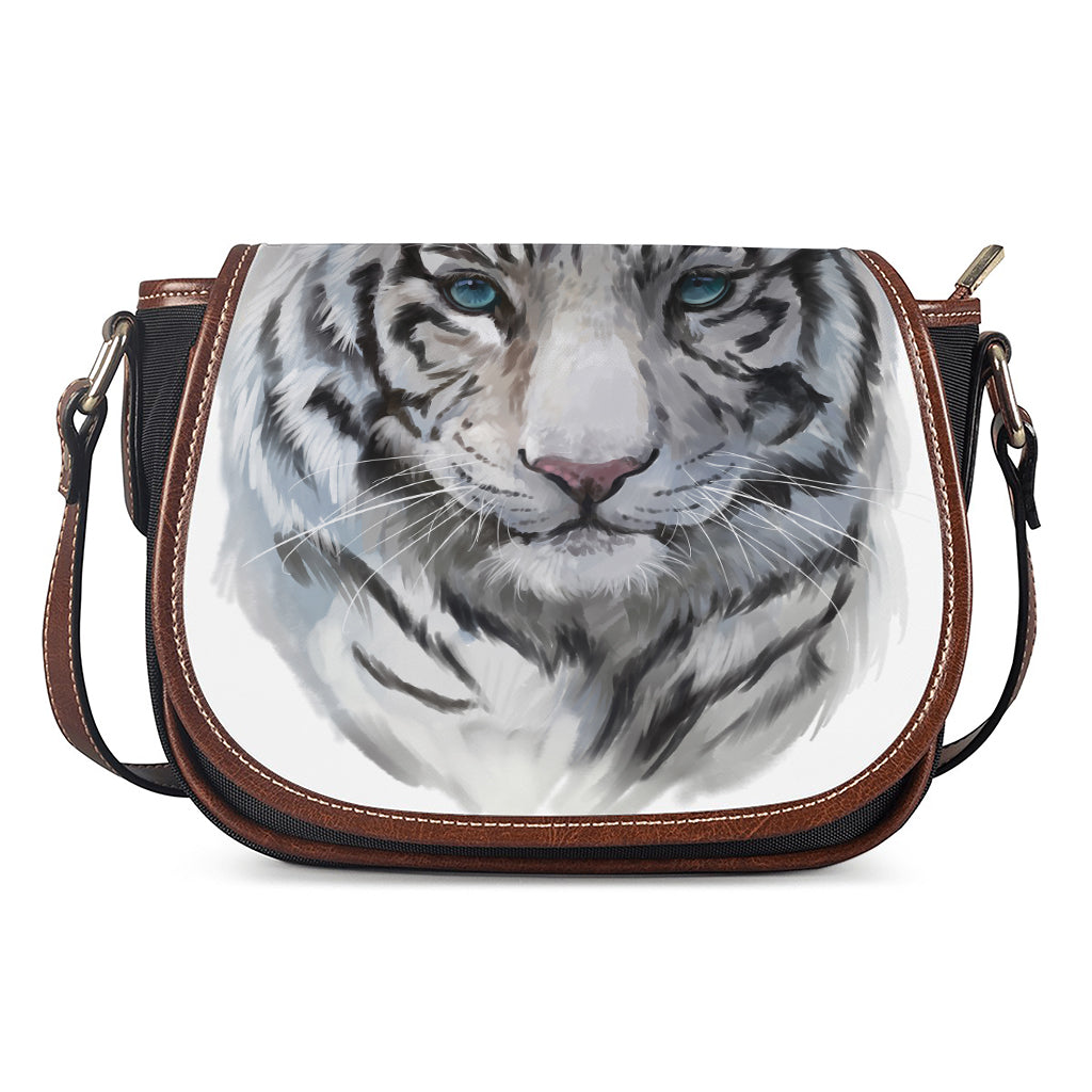 Watercolor White Bengal Tiger Print Saddle Bag