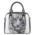 Watercolor White Bengal Tiger Print Shoulder Handbag