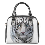 Watercolor White Bengal Tiger Print Shoulder Handbag