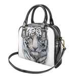 Watercolor White Bengal Tiger Print Shoulder Handbag