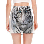 Watercolor White Bengal Tiger Print Side Slit Mini Skirt