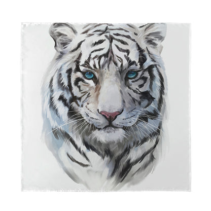 Watercolor White Bengal Tiger Print Silk Bandana