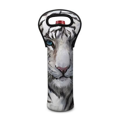 Watercolor White Bengal Tiger Print Single Neoprene Wine Tote