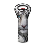 Watercolor White Bengal Tiger Print Single Neoprene Wine Tote