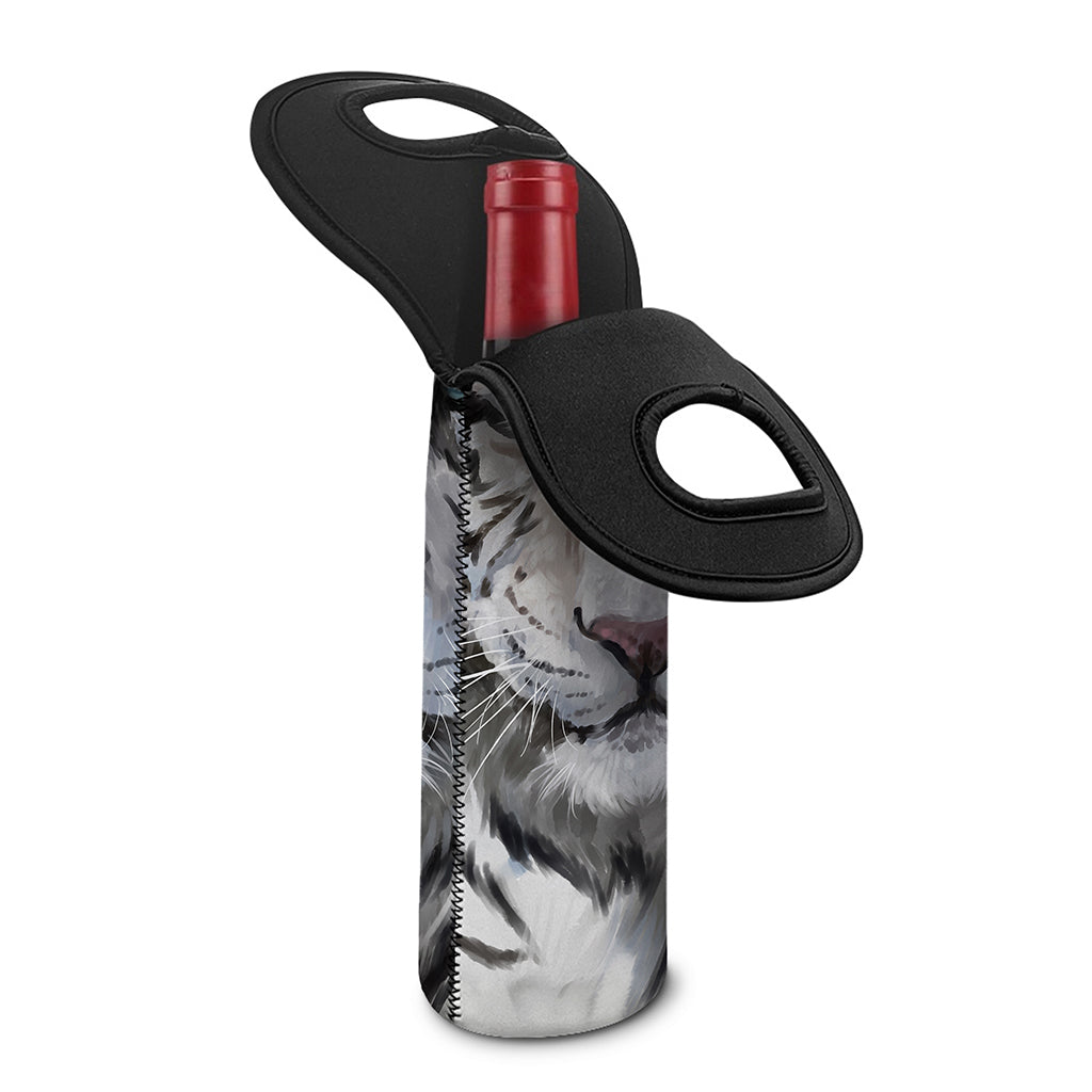 Watercolor White Bengal Tiger Print Single Neoprene Wine Tote