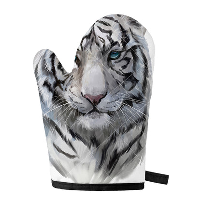 Watercolor White Bengal Tiger Print Single Oven Mitt