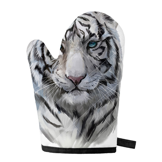 Watercolor White Bengal Tiger Print Single Oven Mitt