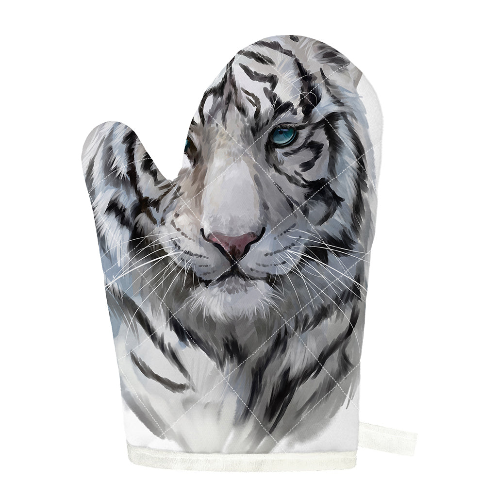 Watercolor White Bengal Tiger Print Single Oven Mitt