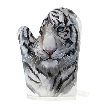 Watercolor White Bengal Tiger Print Single Oven Mitt