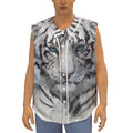 Watercolor White Bengal Tiger Print Sleeveless Baseball Jersey