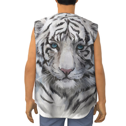 Watercolor White Bengal Tiger Print Sleeveless Baseball Jersey