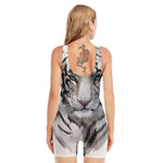 Watercolor White Bengal Tiger Print Sleeveless One Piece Swimsuit