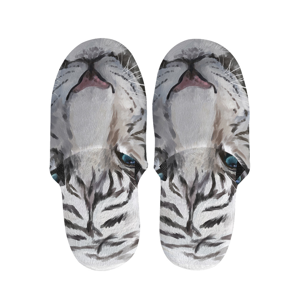 Watercolor White Bengal Tiger Print Slippers